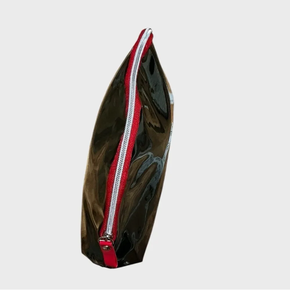 Lancôme Patent Floral Makeup Bag Cosmetic Pouch Travel Case Black Red